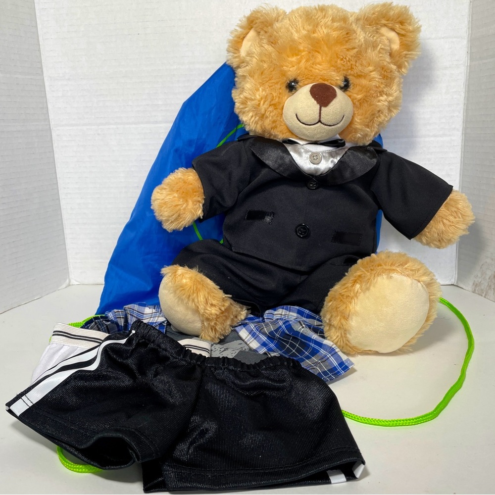 Build-A-Bear Teddy Bear in Tuxedo Suit with Casual Outfit and BAB Carrying Bag